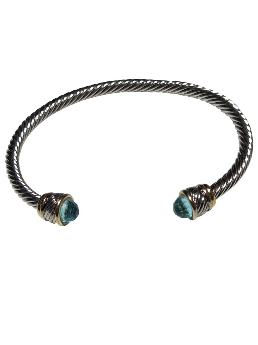 Cable Bracelet Silver Tone Blue Gemstone Ends Elegant Simple Fashion Jewelry